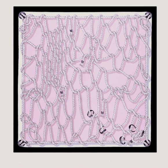 New Gucci Silk Scarf Pink Ropes Print Black Border Silk Wrap Scarf - Picture 8 of 15